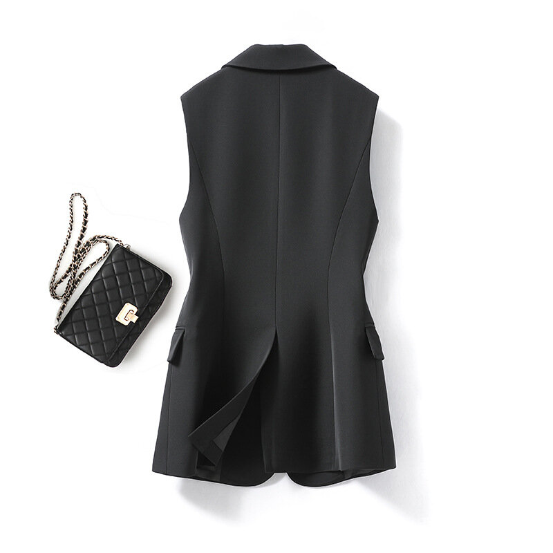 Casaco feminino sem mangas de algodão de um botão, colete formal para senhora do escritório, roupa de negócios e trabalho para menina, terno preto, colete elegante, 1 pc