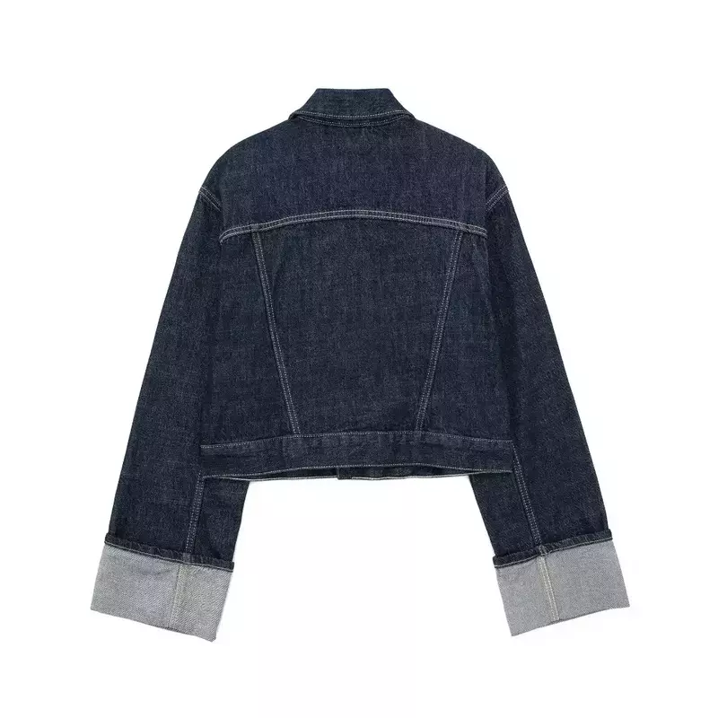 Jaqueta jeans solta para mulheres, casaco vintage, manga enrolada, botão para cima, outerwear feminino, camisa chique, decoração de bolso, nova moda, 2023