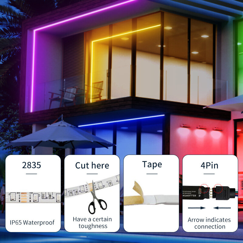 10m/15m/20m USB 2835 LED Strip ánh sáng Bluetooth RGB đèn linh hoạt LED Đèn Băng TV Máy tính để bàn Màn hình đèn nền Diode Băng