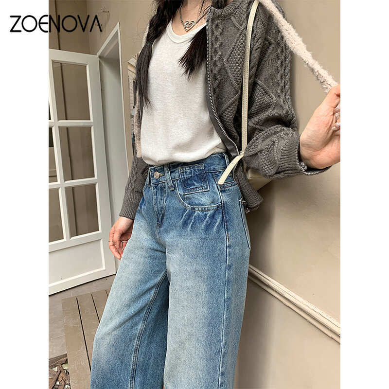 Zoenova-女性のためのストレートワイドレッグパンツ、女性のカジュアルy2kデニムパンツ、アメリカのファッション、高品質、春と夏、2024