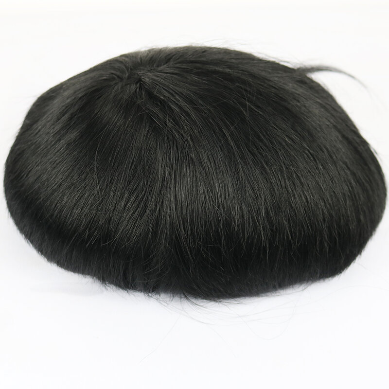 Wig rambut alami pria 0.06mm Vlooped PU dasar pria Toupee Super tahan lama tidak terdeteksi rambut manusia pria Wig prostesis kapiler