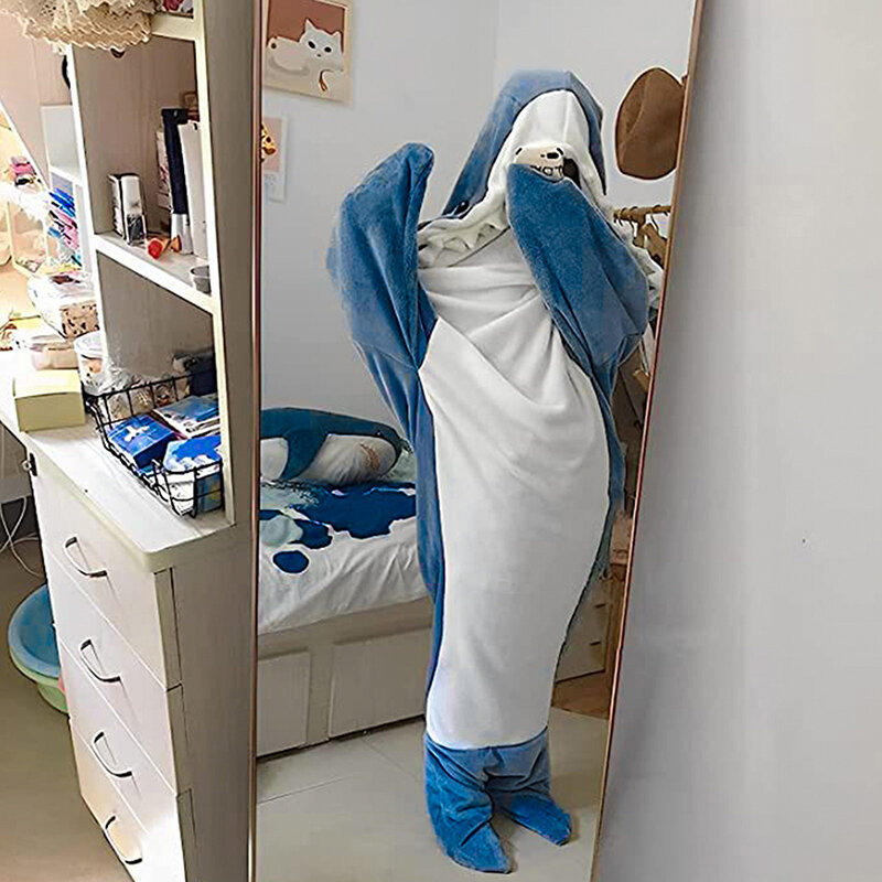 Selimut hiu selimut hiu dewasa Super lembut flanel nyaman Hoodie selimut hiu Hoodie selimut dapat dipakai selimut hiu