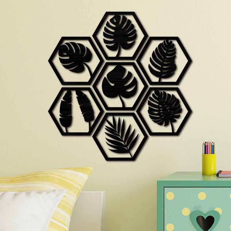 Decalcomanie da parete esagonali a buccia e bastone decalcomanie da parete con foglie tropicali per la decorazione domestica adesivi murali in legno a nido d'ape per soggiorno
