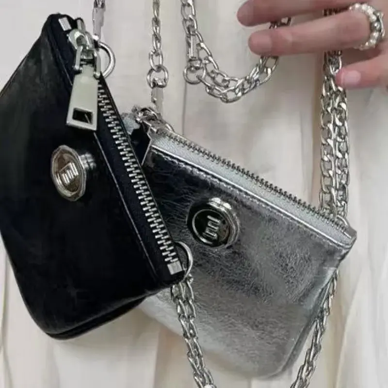 กระเป๋าสะพายขนาดเล็กแฟชั่นเกาหลี PU สีดำมีซิปกระเป๋าสำหรับผู้หญิงลิปสติกกระเป๋าใส่เงินกระเป๋าใส่เงิน