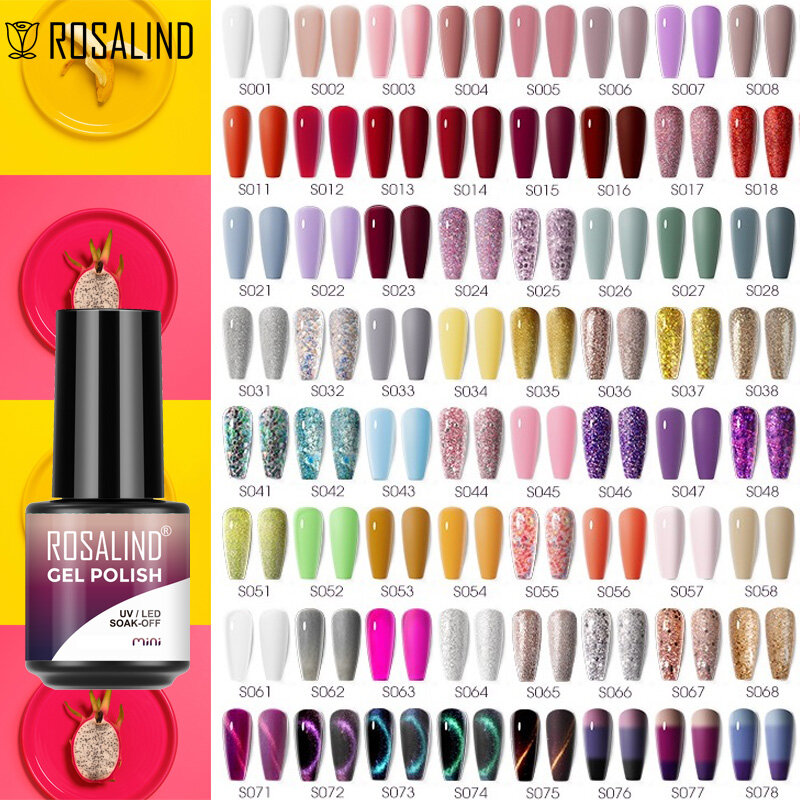 ROSALIND-UV Nail Gel Polish, Verniz Híbrido Semi Permanente, Glitter Esmalte, Top Base, Revestimento Matte, Cola, 15ml