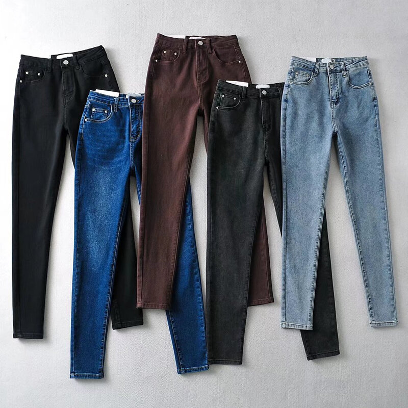 GOPLUS-Vaqueros ajustados Vintage para Mujer, Pantalones pitillo elásticos de cintura alta, color marrón, color negro