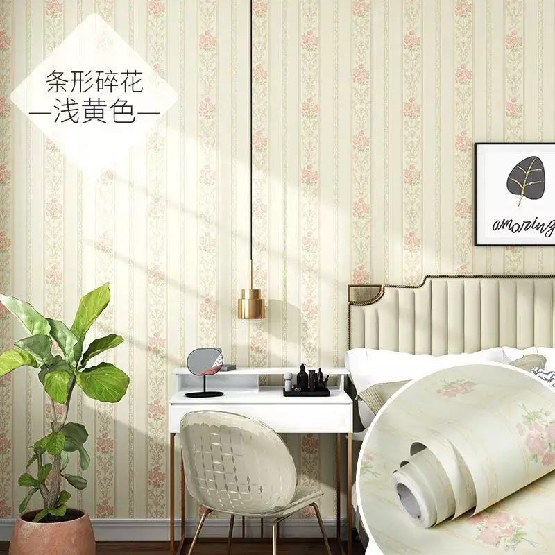 Pastoral Flower Wallpaper Self-adhesive Bedroom Warm Renovation Living Room Bedroom Paper Waterproof Wipeable Wall Sticker