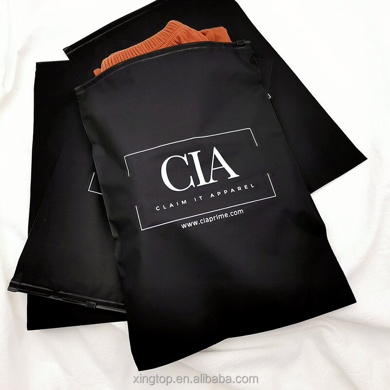 Spersonalizowany produkt 、 matowa czarna poli mailer zamek błyskawiczny matowa plastikowa odzież z zamkiem błyskawicznym worek do pakowania niestandardowy nadruk dla clo