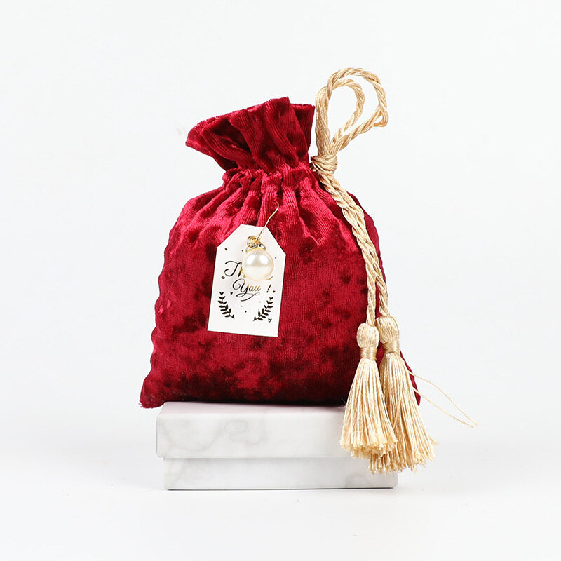 20pcs/lot Good Quality Diamond Velvet Bags With Card Pearl Christmas Wedding Gift Drawstring Pocket Dust Protect Tassel Bag