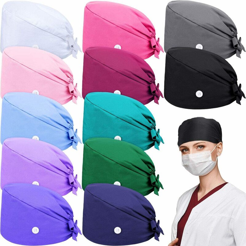 Gorros quirúrgicos de algodón ajustables, accesorios de uniforme de enfermera, Unisex, Hospital, tienda de belleza, gorras de trabajo, Color sólido