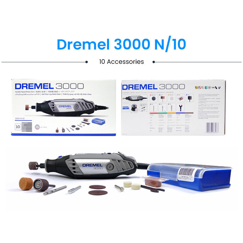 Вращающийся инструмент Dremel 3000 1/10 с переменной скоростью, 1 комплект и 10 аксессуаров для резьбы по дереву и металлу, полировки и шлифовки
