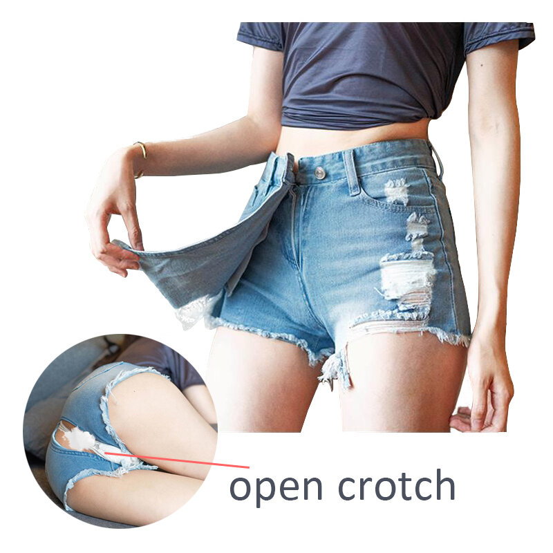 Vrouw Rits Denim Crotchless Shorts Rok Strakke Gescheurde Outdoor Seks Convient H Sexy Open Croch العاب زوجية جنسيه