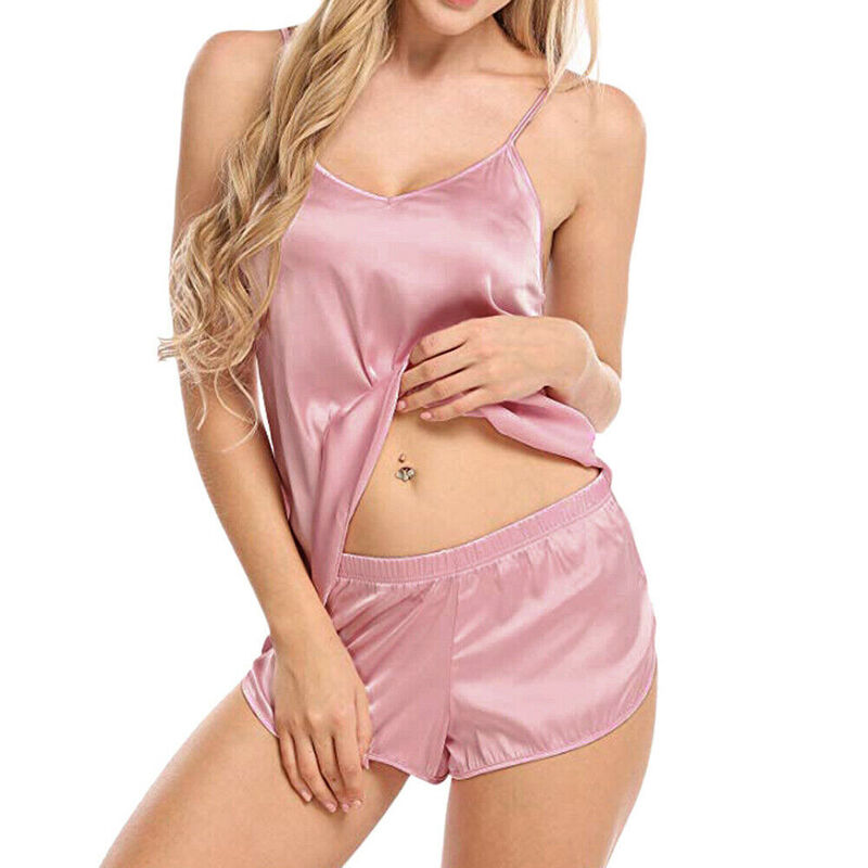 Women Sexy Satin Sleepwear Set Female Satin Sling Sleepwear Lingerie V-neck Underwear Summer Outfits