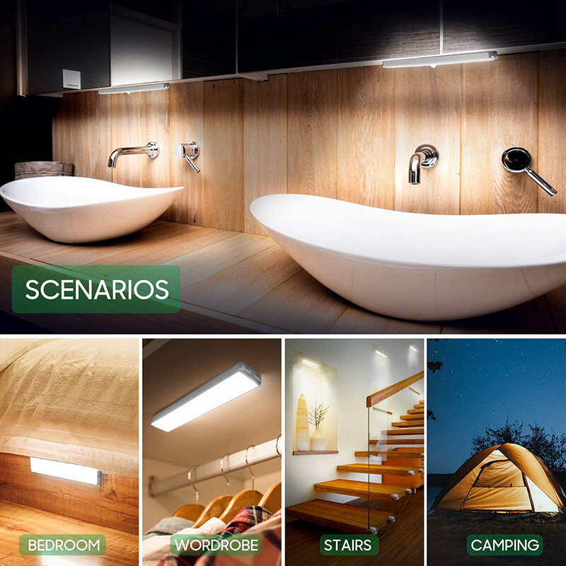 Luces con Sensor de movimiento para debajo del gabinete, lámpara LED inalámbrica recargable, dormitorio, cocina, armario, escaleras, hogar