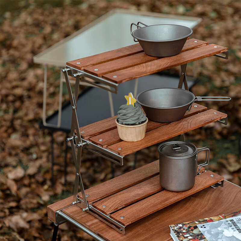 Estante portátil para acampar al aire libre, mesa plegable de tres niveles, fácil de llevar, Picnic, Camping, barbacoa