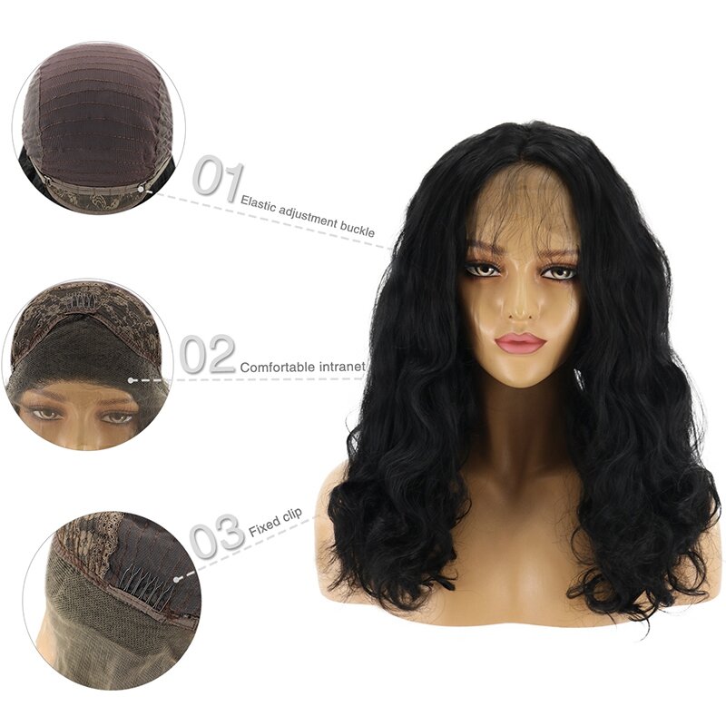 Peluca de encaje frontal para mujer, conjunto de cabello corto y rizado, negro
