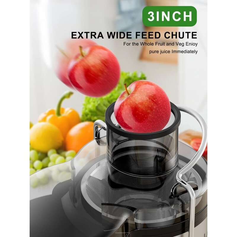 Espremedor com boca larga para frutas integrais e vegetais, Extrator de suco centrífugo, configuração de 3 velocidades, fácil de limpar, 500W