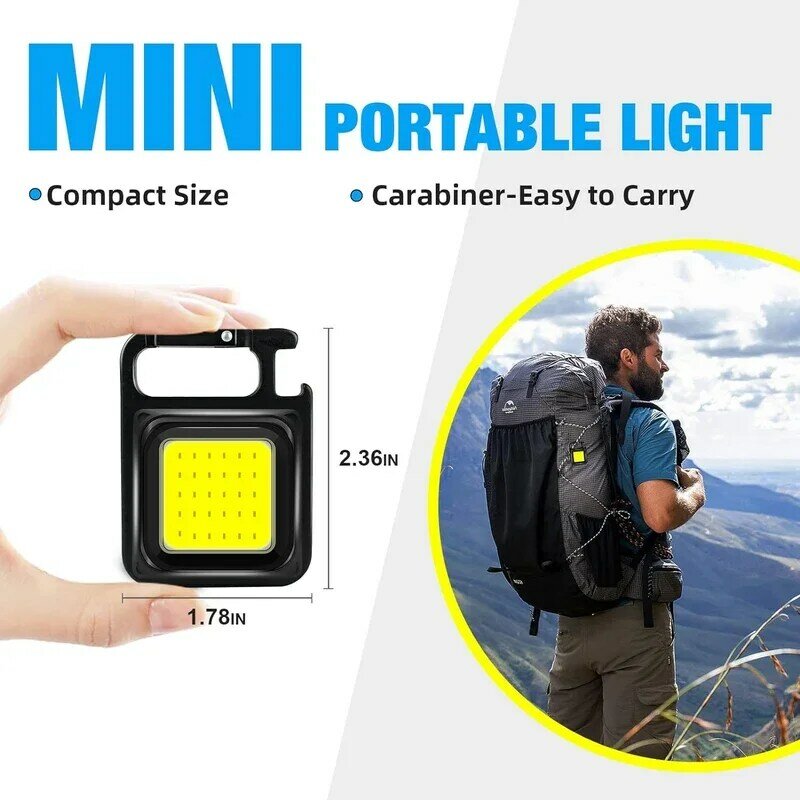 Mini Chaveiro Lanterna Super Brilhante Luz de Trabalho Portátil Tocha de Bolso Recarregável, Ao Ar Livre, Impermeável, Pequena Luz Chave, Camping