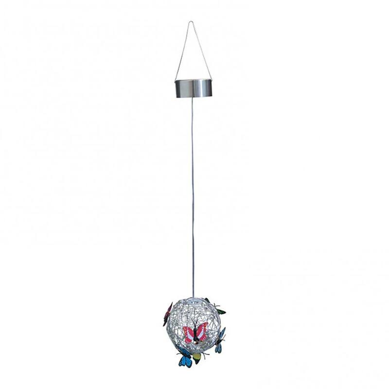Tuin Opknoping Solar Licht Ronde Bal Licht Met Vlinder Waterdicht Metalen Weven Hanglamp Home Decoratief Nachtlampje