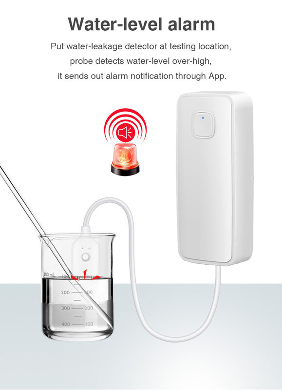 Tuya WiFi Smart Water Leak Sensor Water Overflow Level Detector Sound Alarm System Flood Leakage Security Protection Smart Home