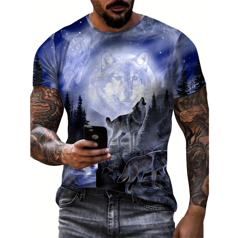 3D Animal Print Wolf T Shirt For Mens Short Sleeve Top Fashion Casual Street Male T-shirt Oversized Tee Shirt Boy Hip Hop
