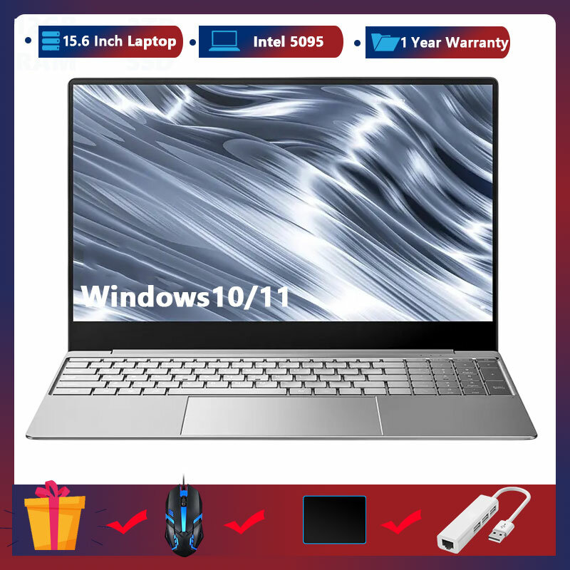 Laptop Intel 15, 6 Polegada 16GB Ram 2TB SSD Notebook Win10 Ultrabook Computador 5g Wifi Backlit Teclado Impressão digital Desbloquear Câmera Hd