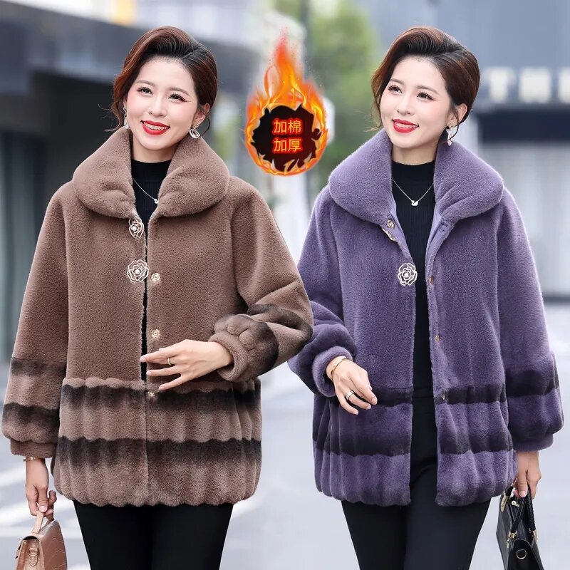 Зимнее Норковое меховое пальто для женщин среднего возраста Новинка темпераментное меховое пальто модное свободное удобное теплое женское меховое пальто с хлопковой подкладкой