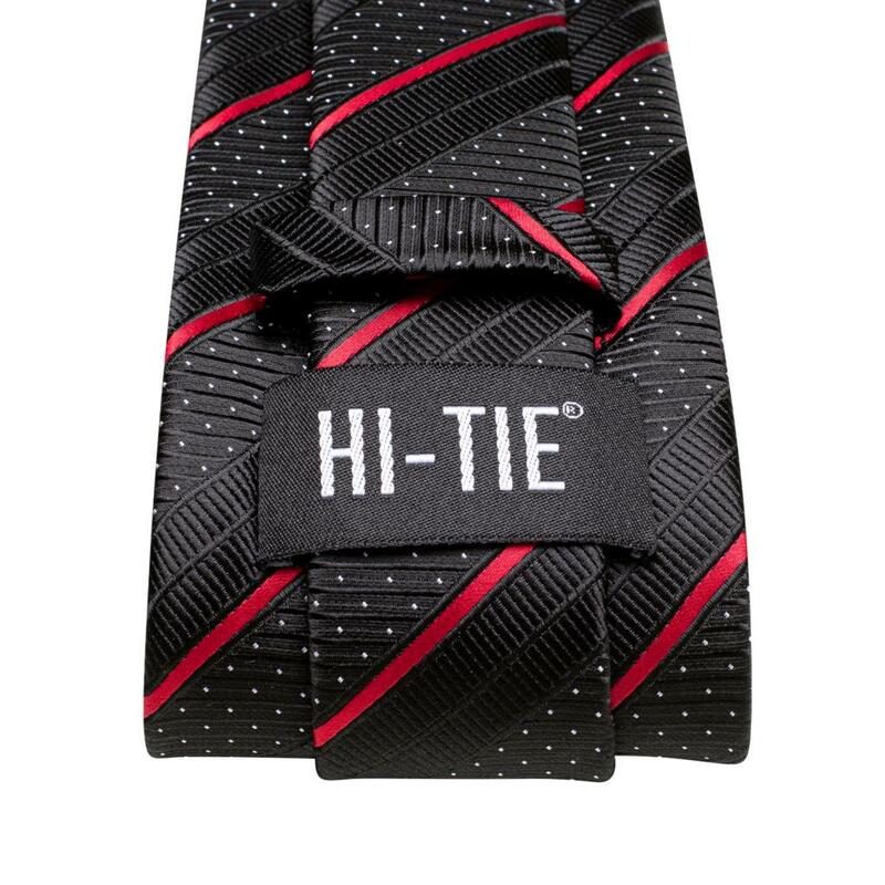 Hi-Tie-corbata de seda Jacquard para hombre, mancuernas elegantes a rayas negras y rojas, mancuernas de boda, negocios, diseñador de moda
