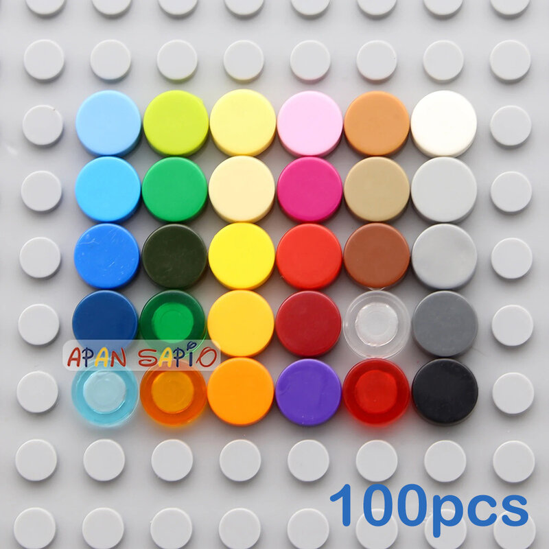 100 szt. Płytki 1x1 okrągłe klocki do budowania DIY 33 kolorowe kreatywne zabawki edukacyjne dla rozmiar dziecięcy kompatybilne z 98138