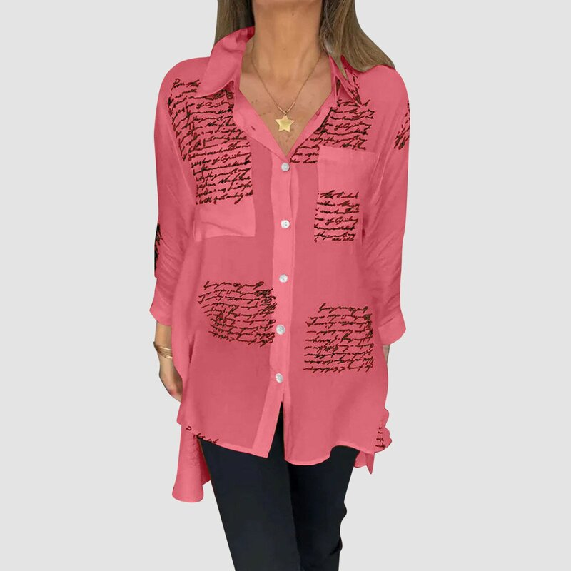 Женская винтажная рубашка с длинным рукавом, свободная Асимметричная блузка с отложным воротником и надписью, весна-лето 2024