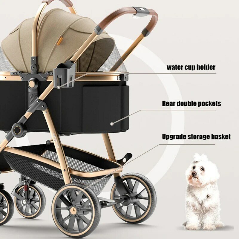 Cochecito de aleación de aluminio para mascotas al aire libre con ruedas para perros y gatos medianos, suministros de viaje para animales de compañía