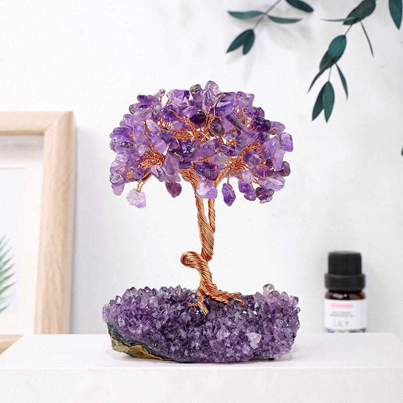 Natürliche Amethyst Cluster Basis Schotter Geldbaum handgemachte gewebte Amethyst Blumen baum Home Handwerk Ornamente