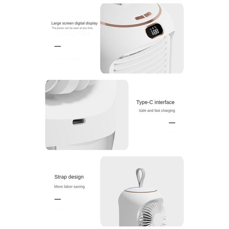 냉수 기계 회전 가습 냉수 선풍기, 미니 데스크탑 쉐이킹 헤드 선풍기, USB 충전 야간 조명 선풍기