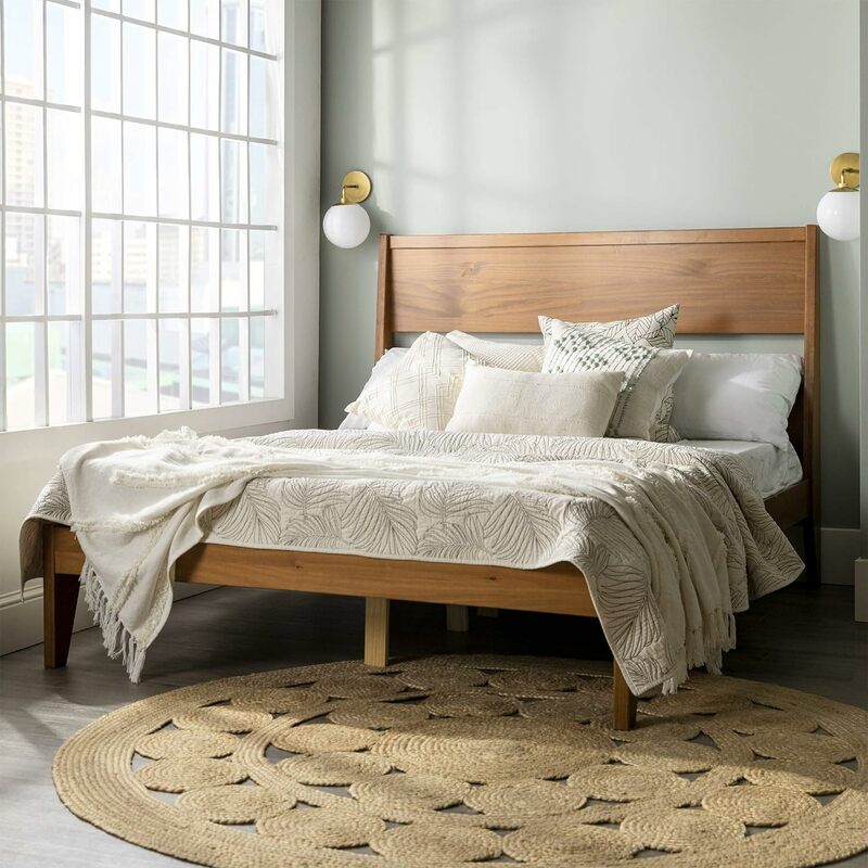 Современная Деревянная оправа среднего века для кровати, оправа для кровати, оправа для кровати для спальни, королевы, карамельная