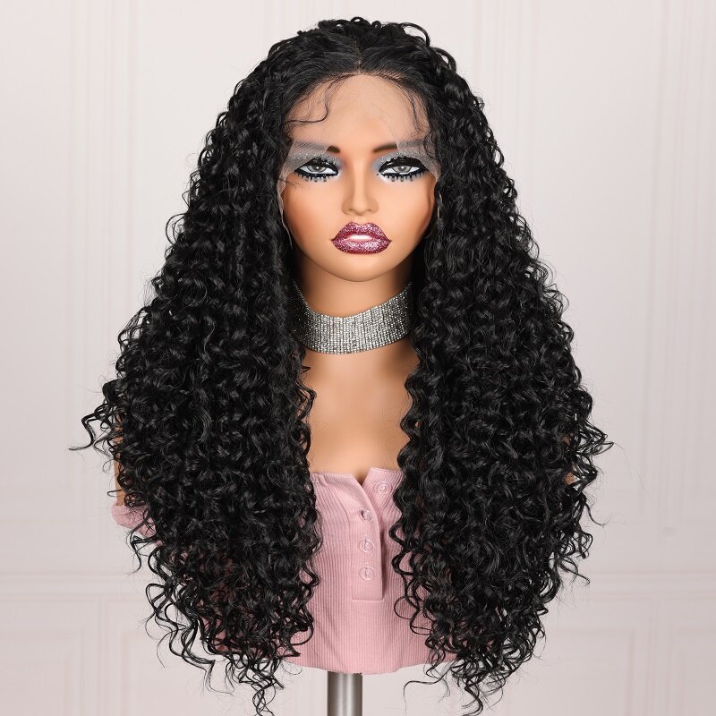 26“ Glueless 180Density Long Black Kinky Curly Lace Front Wig For Women BabyHair Soft Black Preplucked Heat Resistant Daily Wig