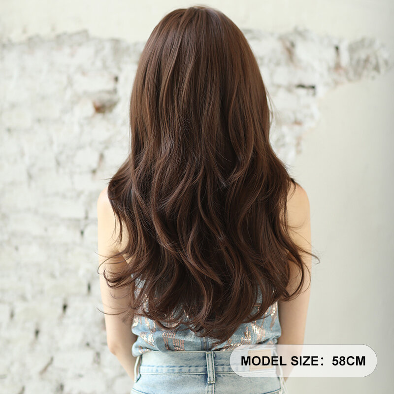 7JHH парики синтетические Многослойные средней части шоколадные парики для женщин высокая плотность длинные волнистые коричневые волосы парики для начинающих