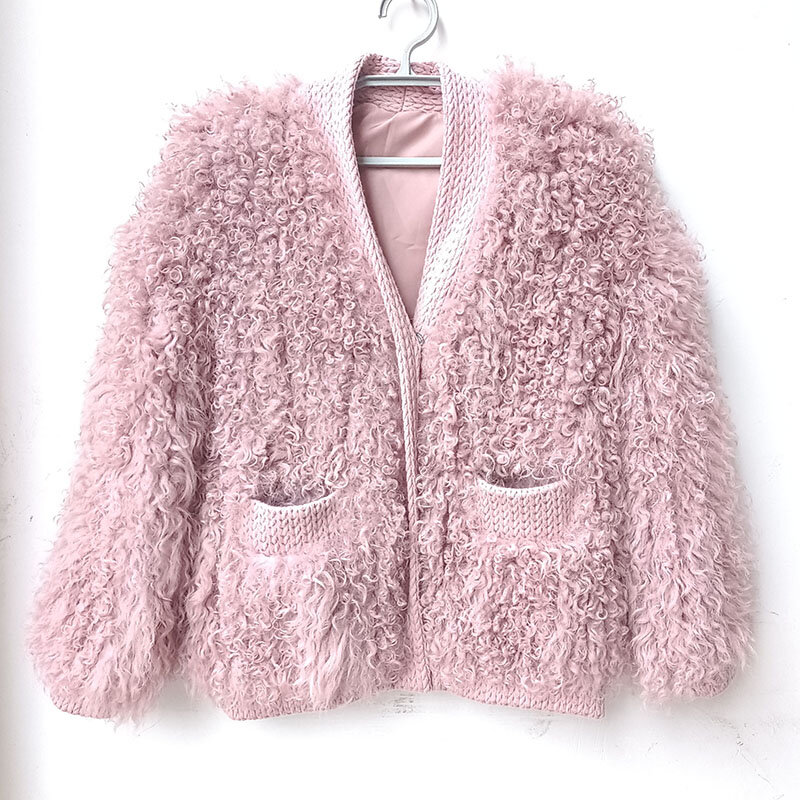 2023 New Women Thick Warm Knitted Real Mongolia Lamb Fur Coat Plus Size Winter Genuine Tibet Sheep Fur Jacket With Button