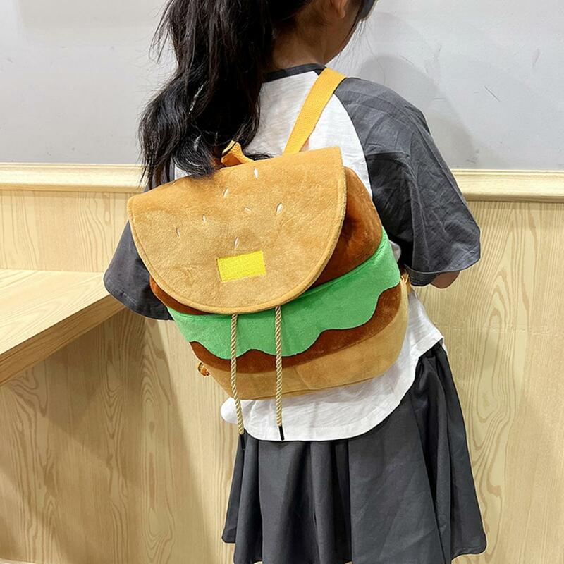 귀여운 햄버거 여성 배낭, 대용량 조절 가능한 스트랩, 드로스트링 클로저, 만화 재미있는 여아 소년 키즈 학교 백팩
