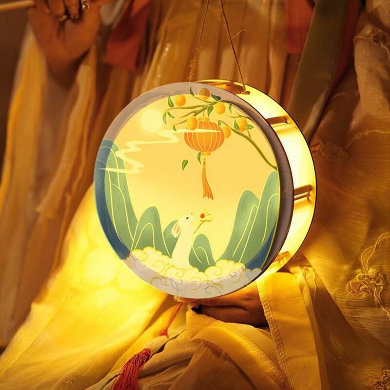 Linterna colgante de conejo chino brillante, linterna de brillo de medio Otoño, hecha a mano, tridimensional, Festival de medio otoño