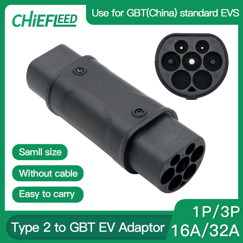 Adaptor pengisi daya EV tipe 2 ke GBT 7.2/22 KW, Adaptor konverter pengisi daya standar IEC 62196 ke GB China 16A 32A untuk pengisian daya EVSE