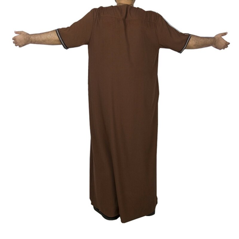 Manto Médio Monocromático para Homens Muçulmanos, Jubba Thobe, Camisa de Gola, Kaftan Árabe Islâmico, Vestes de Verão, Saudita