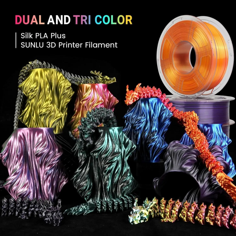 JAYO 3D Silk Pla Plus/ Dual/Triple Colors SILK 3D Printer Filament 1.75mm SILK Rabinbow 1.1kg/roll 3D Printing Materials