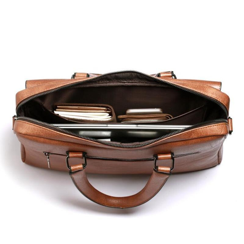 2023 New Brand Men's Briefcase Bag fashion Handbag Shoulder Bag Split Quality PU Leather Men office Bags For 14 inch Laptop bag