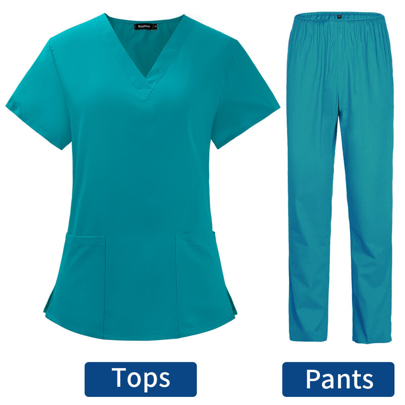 Mundury pielęgniarka kobiety cienkie i lekkie tkaniny z krótkim rękawem ubrania medyczne szorowania spodnie pielęgnacyjne elastyczne stroje medyczne na lato