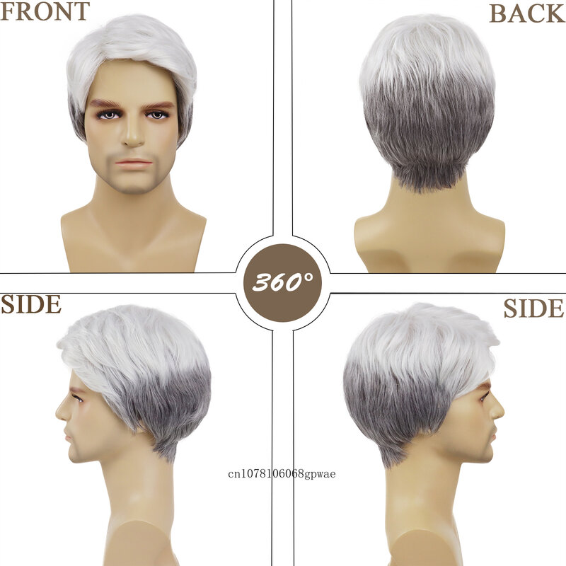 Synthetic Men's Wigs for Men Short Straight Elderly Gift Business Man Wig Heat Resistant Costume Daily Party Natural Looking