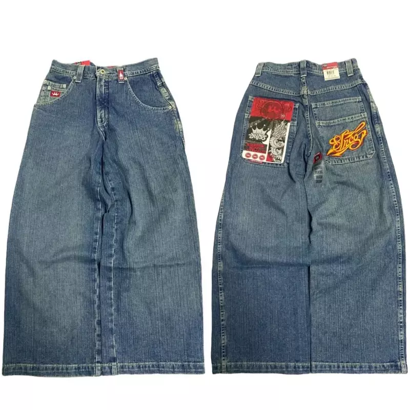 Jnco Baggy Jeans Streetwear Y 2K Harajuku Vintage Geborduurde Hoge Kwaliteit Jeans Mannen Laagbouw Broek Casual Wijde Pijpen Jeans
