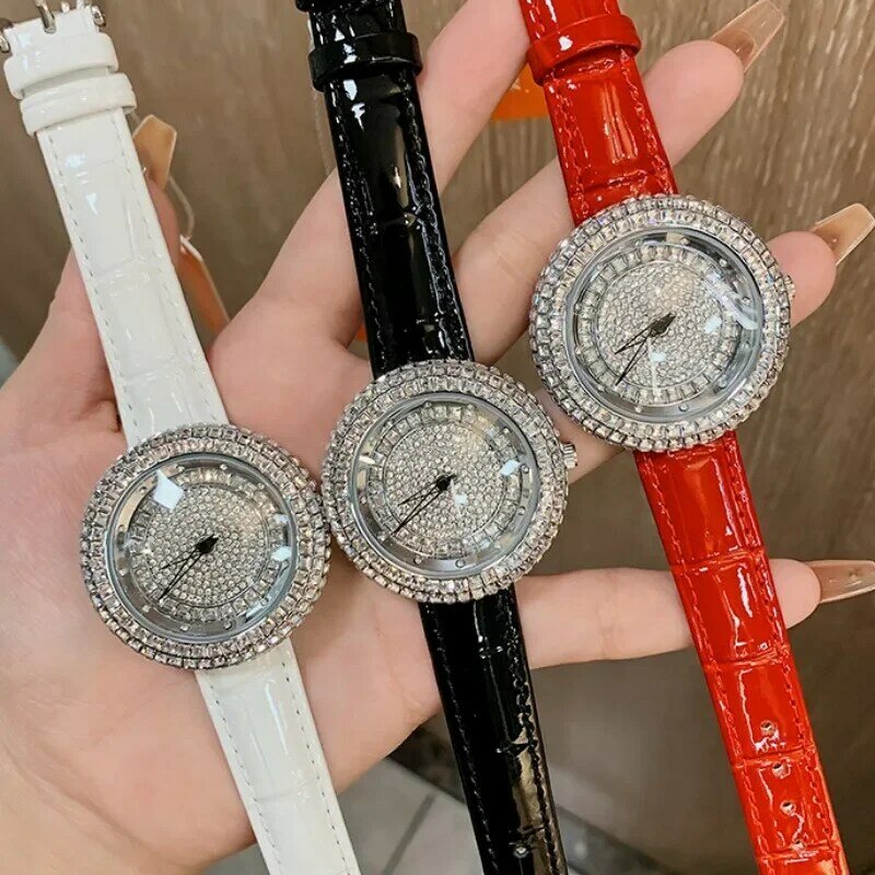 Temperament Frauen Uhr rotierende Voll diamant Luxus Dame Quarzuhr minimalist ischen Armband Freizeit Mode Mädchen Geschenk Relojes Mujer