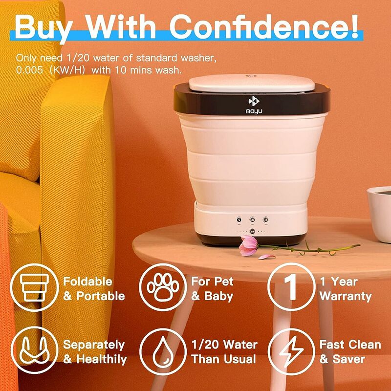 Mesin cuci portabel, Mesin cuci portabel Mini dapat dilipat dengan keranjang pembuangan untuk apartemen, cucian, berkemah