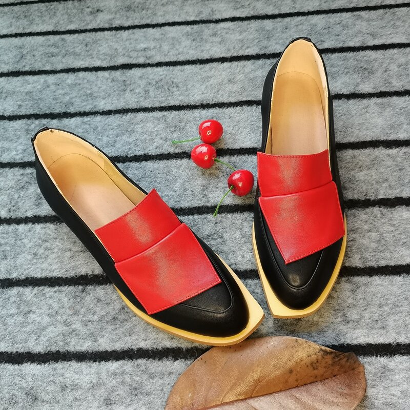 Женские туфли-лодочки размера плюс 22-26,5 см длина модная повседневная обувь; Сезон весна-осень; Alien на двух ремешках со сплоченными цветами женская обувь