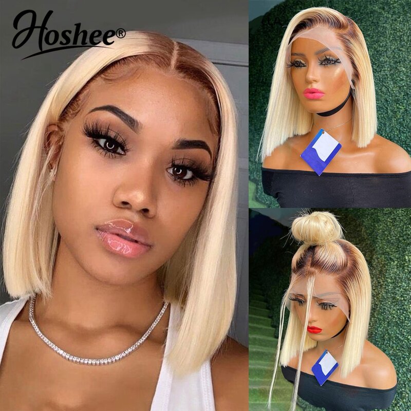 Ash Blonde Short Bob Grey 13x4 Transapreant HD Lace Front Wig Human Hair Preplucked Ombre Honey Blonde Pixie Cut Frontal Wigs